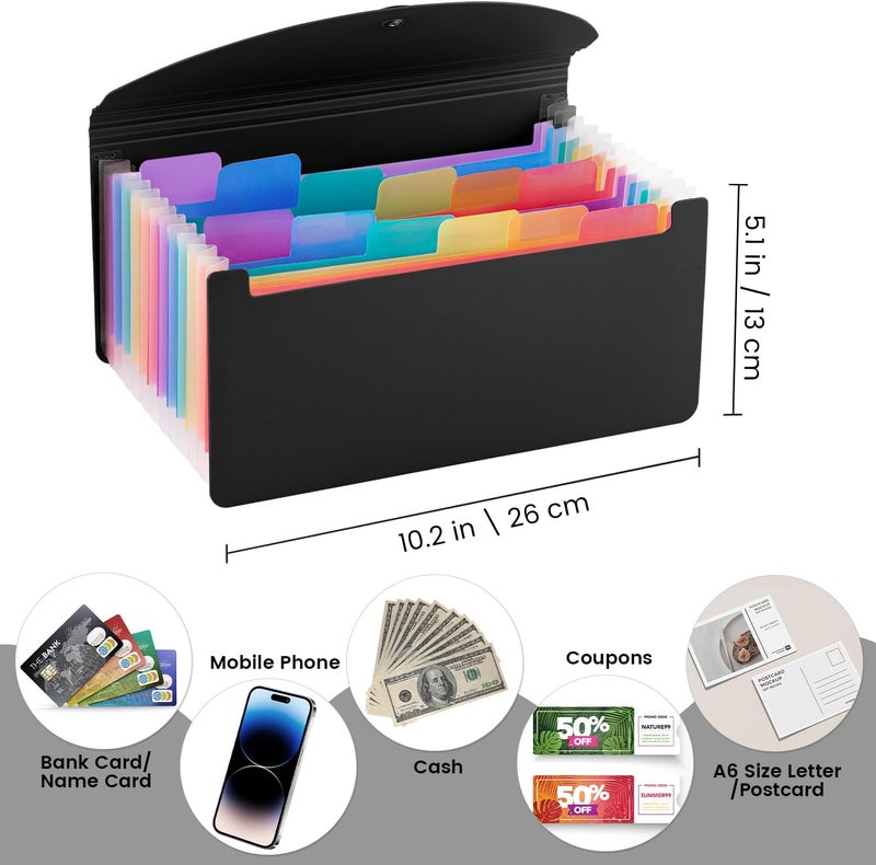 RIEJIN 13 Pocket A6 Receipt Organizer, 2 Pack Small Accordion File Organizer, Coupon Organizer with Labels - Black - Image 2
